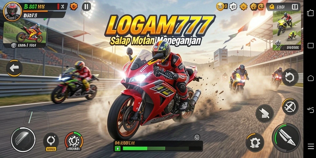 Screenshot gameplay LOGAM777 menampilkan aksi balap seru dengan grafis yang memukau.