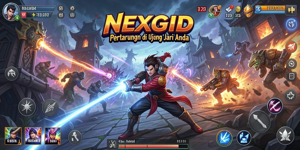 Screenshot menampilkan pertarungan seru antara karakter di NEXGID.