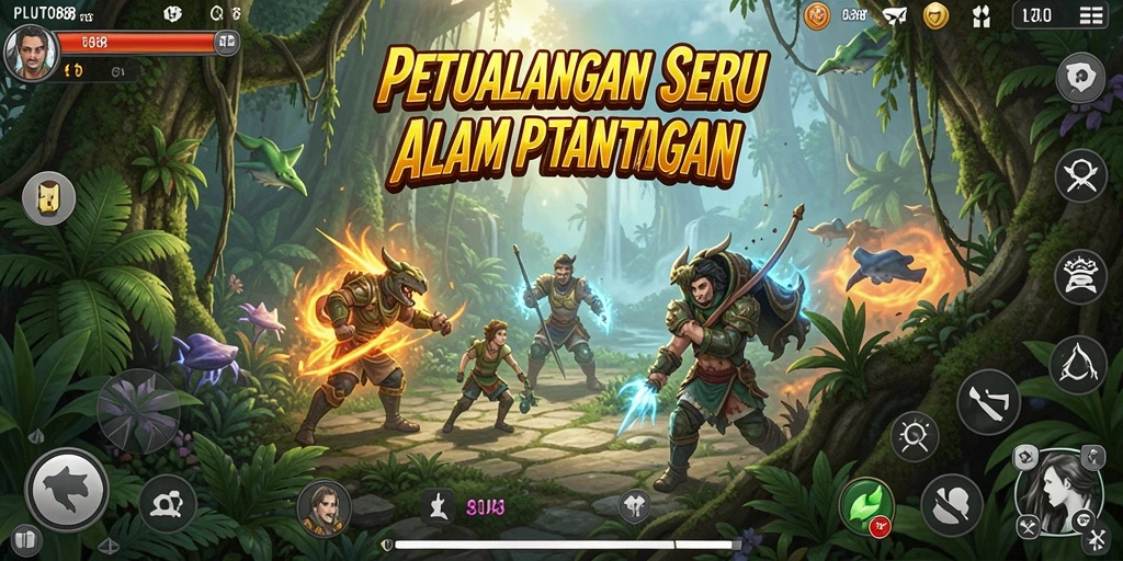 Tampilan gameplay menarik dari PLUTO88 dengan berbagai lokasi petualangan.
