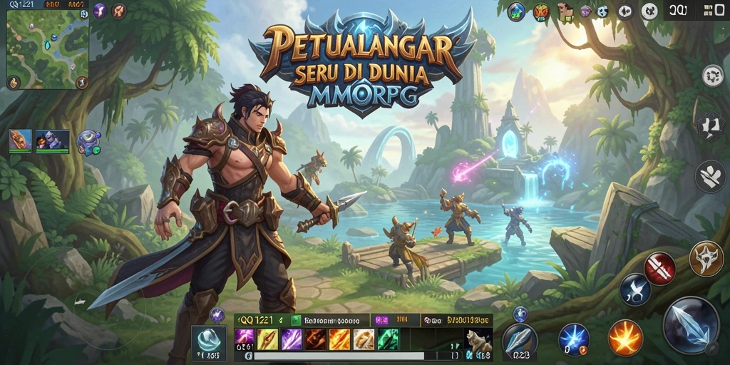 Screenshot QQ1221 menampilkan aksi pertarungan epik dalam dunia MMORPG.