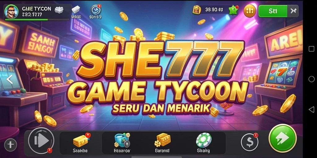 Screenshot gameplay SHE777 menunjukkan aksi mengelola bisnis yang seru.